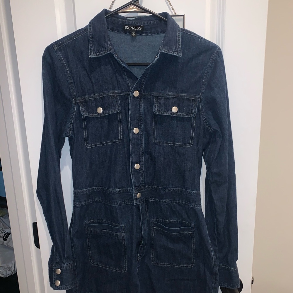 Express denim romper long sleeve
